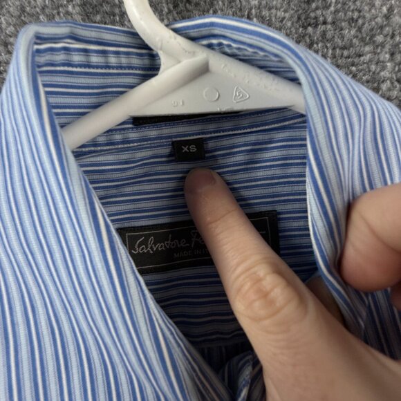 Salvatore Ferragamo XS Blue Stripe Short Sleeve Button Up Shirt Men Cotton Woven - Picture 11 of 15